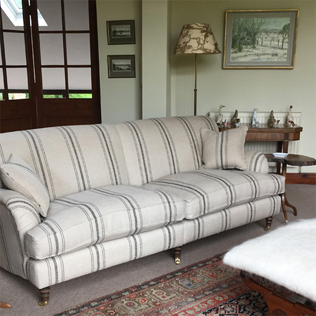 8 Kentwell 2 Hump 3 Seater Sofa in Flemish Linen Stripe Black